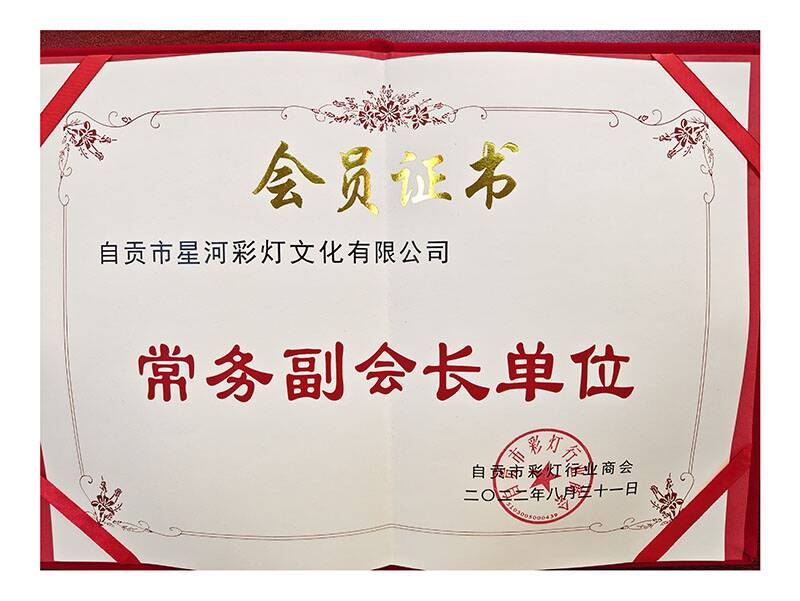 自贡市彩灯行业商会常务副会长单位证书